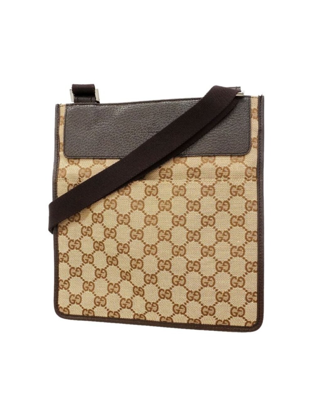 Gucci Shoulder Bag GG Canvas Beige Brown Silver